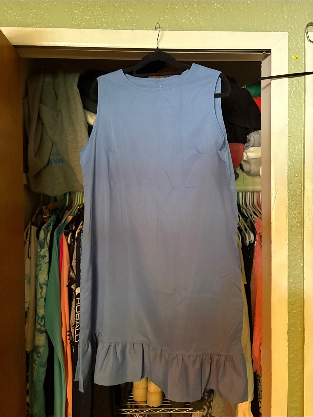 Sleeveless Light Blue Ruffle-Hem Dress